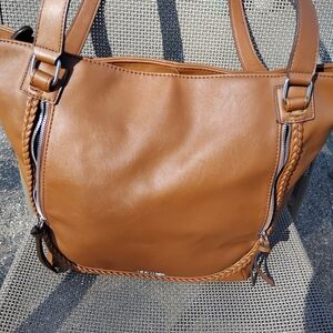Nine West Tan Braided-Trim Shoulder Tote